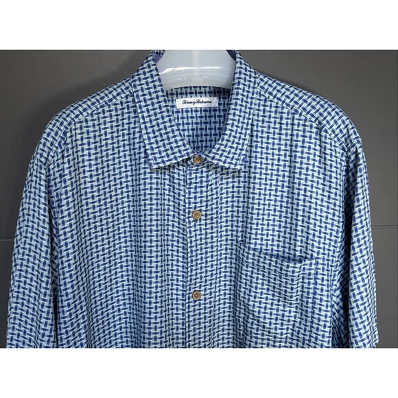 Tommy Bahama Size XXL Mens 100% Silk Royal Indigo Shasta Shores Check Shirt - Picture 7 of 11